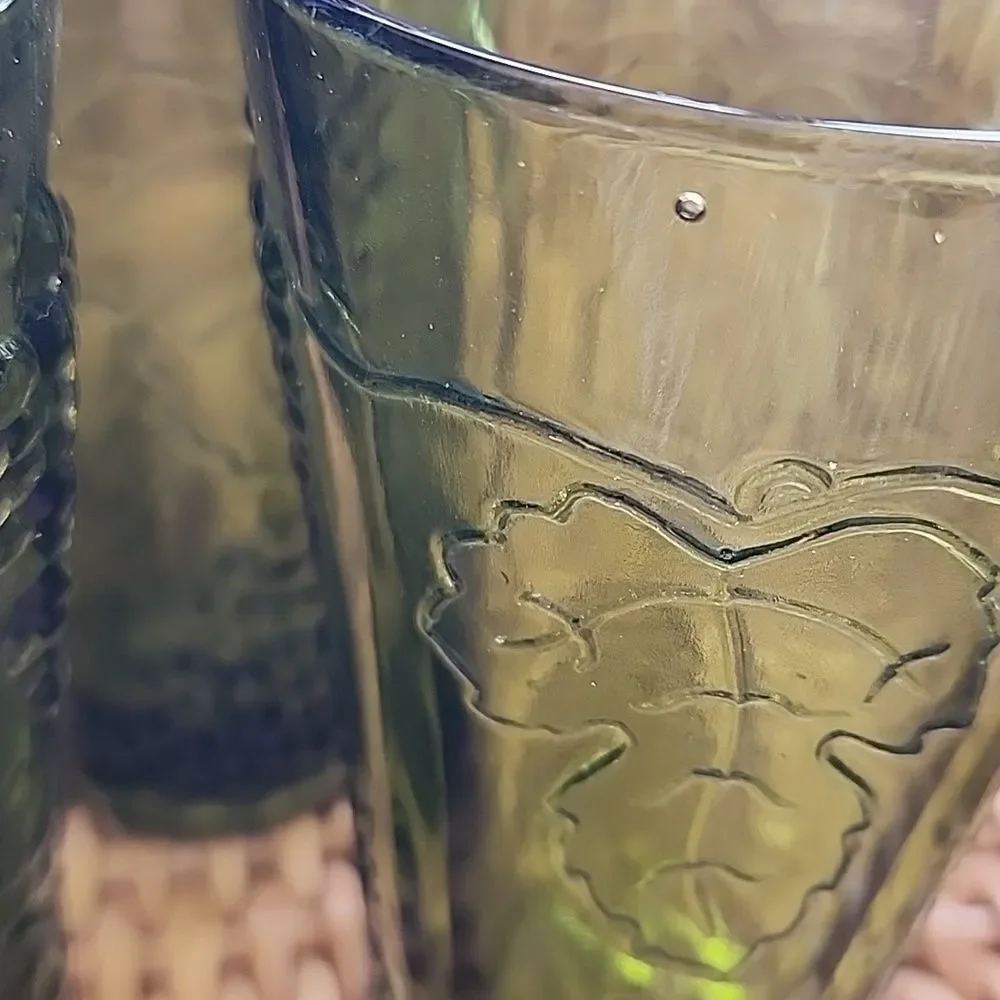 Vintage Set Of 3 Indiana Colony Harvest Grape Green Glasses